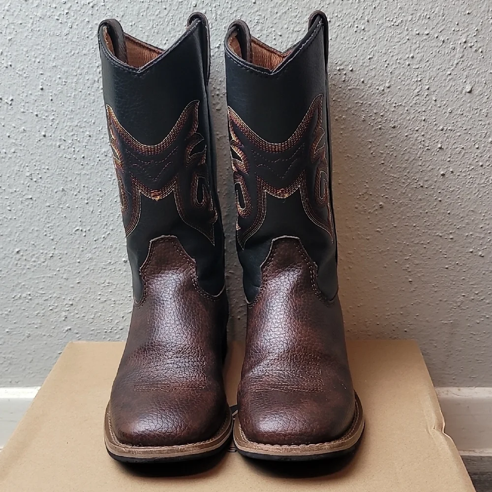 Boys Austin Black and Brown Western Boots Size 13y